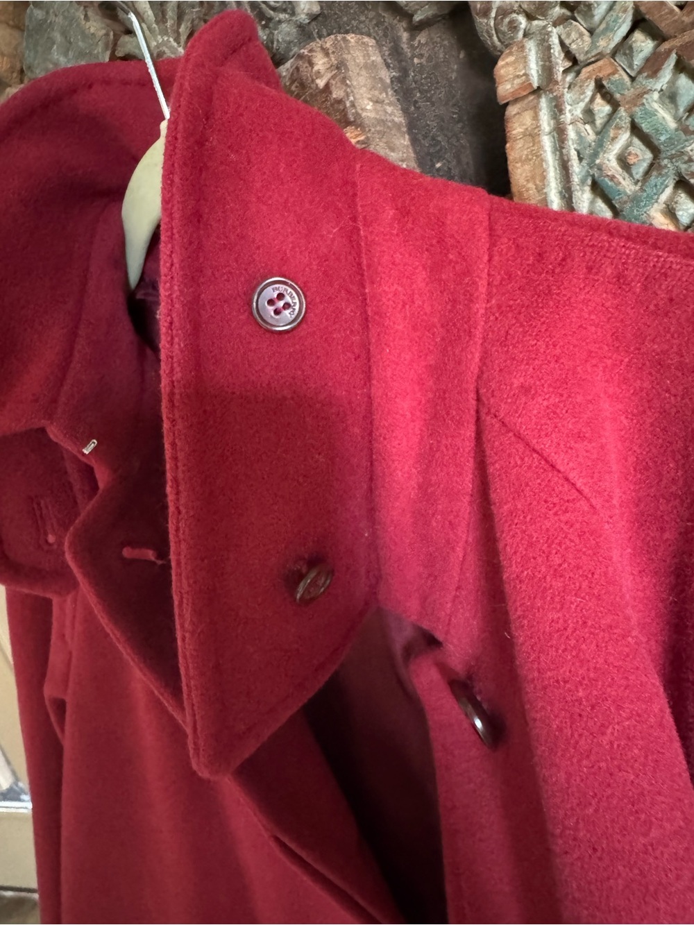 Burberry Red Wool Belted Pea Coat - Picture 5 of 14